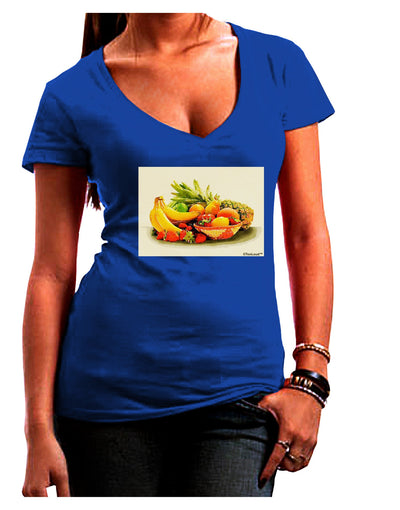 Watercolor Fruit Bowl 2 Juniors V-Neck Dark T-Shirt-Womens V-Neck T-Shirts-TooLoud-Royal-Blue-Juniors Fitted Small-Davson Sales