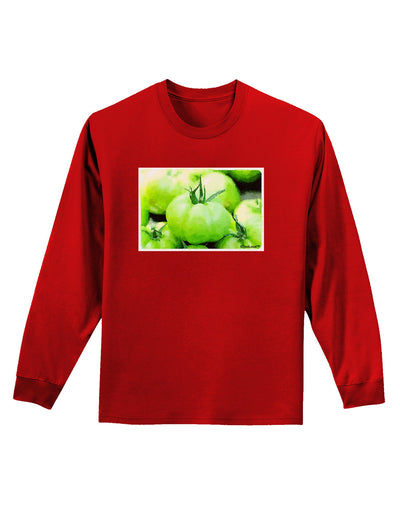 Watercolor Green Tomatoes Adult Long Sleeve Dark T-Shirt-TooLoud-Red-Small-Davson Sales