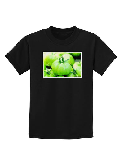 Watercolor Green Tomatoes Childrens Dark T-Shirt-Childrens T-Shirt-TooLoud-Black-X-Small-Davson Sales