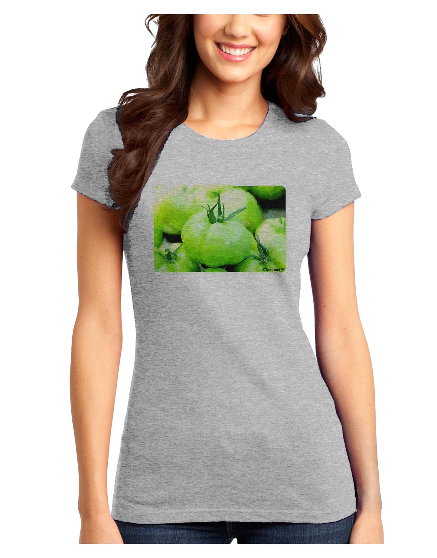 Watercolor Green Tomatoes Juniors T-Shirt-Womens Juniors T-Shirt-TooLoud-Ash-Gray-Juniors Fitted X-Small-Davson Sales