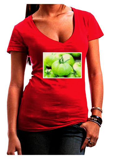 Watercolor Green Tomatoes Juniors V-Neck Dark T-Shirt-Womens V-Neck T-Shirts-TooLoud-Red-Juniors Fitted Small-Davson Sales