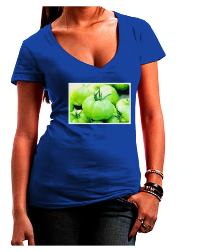 Watercolor Green Tomatoes Juniors V-Neck Dark T-Shirt-Womens V-Neck T-Shirts-TooLoud-Royal-Blue-Juniors Fitted Small-Davson Sales