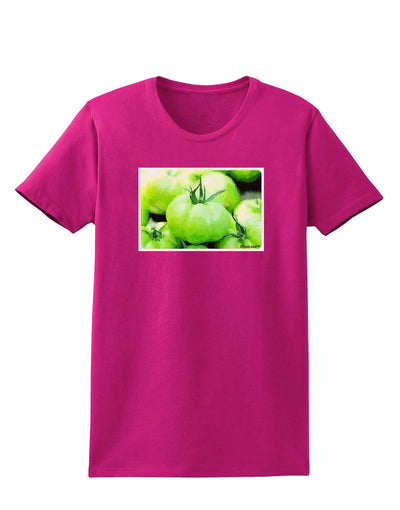 Watercolor Green Tomatoes Womens Dark T-Shirt-TooLoud-Hot-Pink-Small-Davson Sales