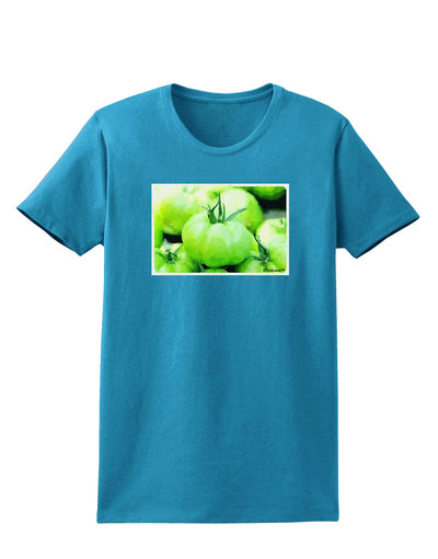 Watercolor Green Tomatoes Womens Dark T-Shirt-TooLoud-Turquoise-X-Small-Davson Sales