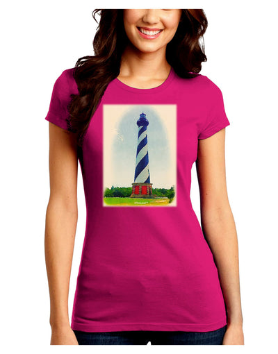 Watercolor Lighthouse 1 Juniors Crew Dark T-Shirt-T-Shirts Juniors Tops-TooLoud-Hot-Pink-Juniors Fitted Small-Davson Sales