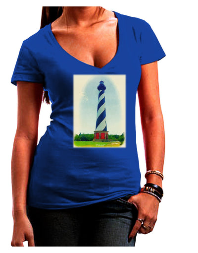 Watercolor Lighthouse 1 Juniors V-Neck Dark T-Shirt-Womens V-Neck T-Shirts-TooLoud-Royal-Blue-Juniors Fitted Small-Davson Sales