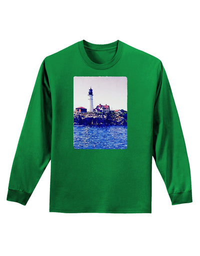 Watercolor Lighthouse 2 Adult Long Sleeve Dark T-Shirt-TooLoud-Kelly-Green-Small-Davson Sales