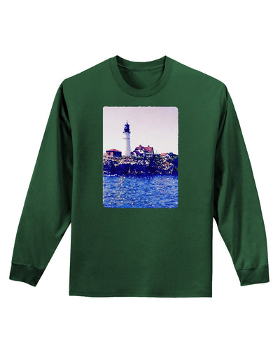 Watercolor Lighthouse 2 Adult Long Sleeve Dark T-Shirt-TooLoud-Dark-Green-Small-Davson Sales