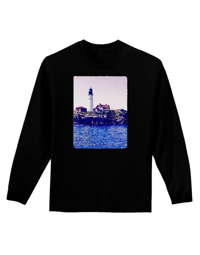 Watercolor Lighthouse 2 Adult Long Sleeve Dark T-Shirt-TooLoud-Black-Small-Davson Sales