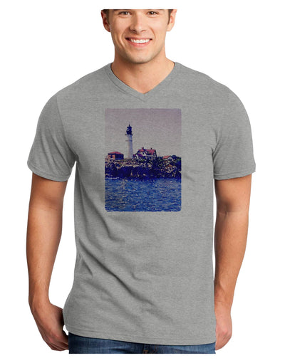 Watercolor Lighthouse 2 Adult V-Neck T-shirt-Mens V-Neck T-Shirt-TooLoud-HeatherGray-Small-Davson Sales