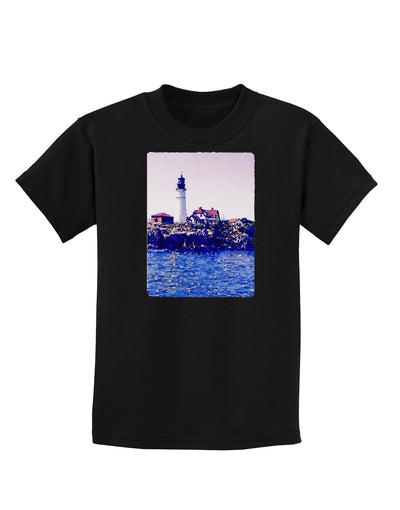 Watercolor Lighthouse 2 Childrens Dark T-Shirt-Childrens T-Shirt-TooLoud-Black-X-Small-Davson Sales