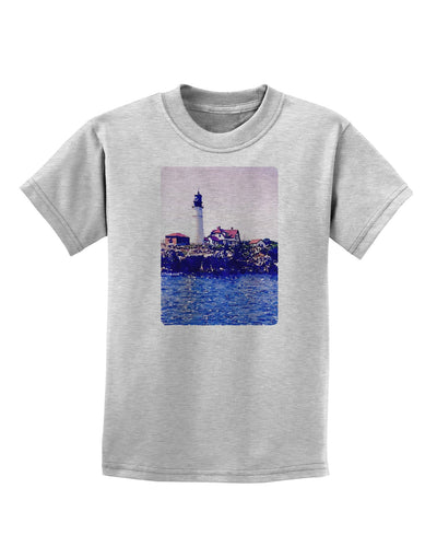 Watercolor Lighthouse 2 Childrens T-Shirt-Childrens T-Shirt-TooLoud-AshGray-X-Small-Davson Sales