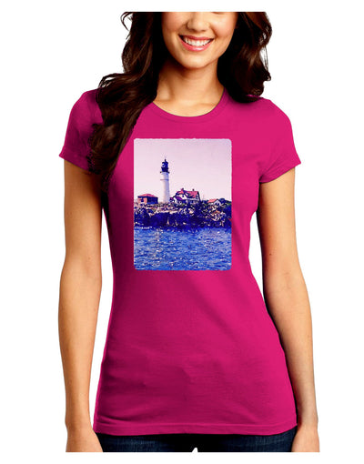 Watercolor Lighthouse 2 Juniors Crew Dark T-Shirt-T-Shirts Juniors Tops-TooLoud-Hot-Pink-Juniors Fitted Small-Davson Sales