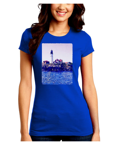 Watercolor Lighthouse 2 Juniors Crew Dark T-Shirt-T-Shirts Juniors Tops-TooLoud-Royal-Blue-Juniors Fitted Small-Davson Sales