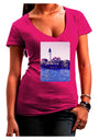 Watercolor Lighthouse 2 Juniors V-Neck Dark T-Shirt-Womens V-Neck T-Shirts-TooLoud-Hot-Pink-Juniors Fitted Small-Davson Sales