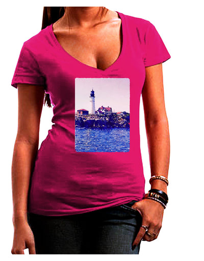 Watercolor Lighthouse 2 Juniors V-Neck Dark T-Shirt-Womens V-Neck T-Shirts-TooLoud-Hot-Pink-Juniors Fitted Small-Davson Sales