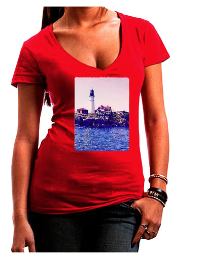 Watercolor Lighthouse 2 Juniors V-Neck Dark T-Shirt-Womens V-Neck T-Shirts-TooLoud-Red-Juniors Fitted Small-Davson Sales