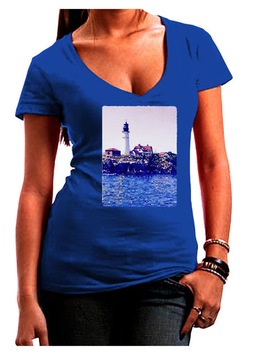 Watercolor Lighthouse 2 Juniors V-Neck Dark T-Shirt-Womens V-Neck T-Shirts-TooLoud-Royal-Blue-Juniors Fitted Small-Davson Sales