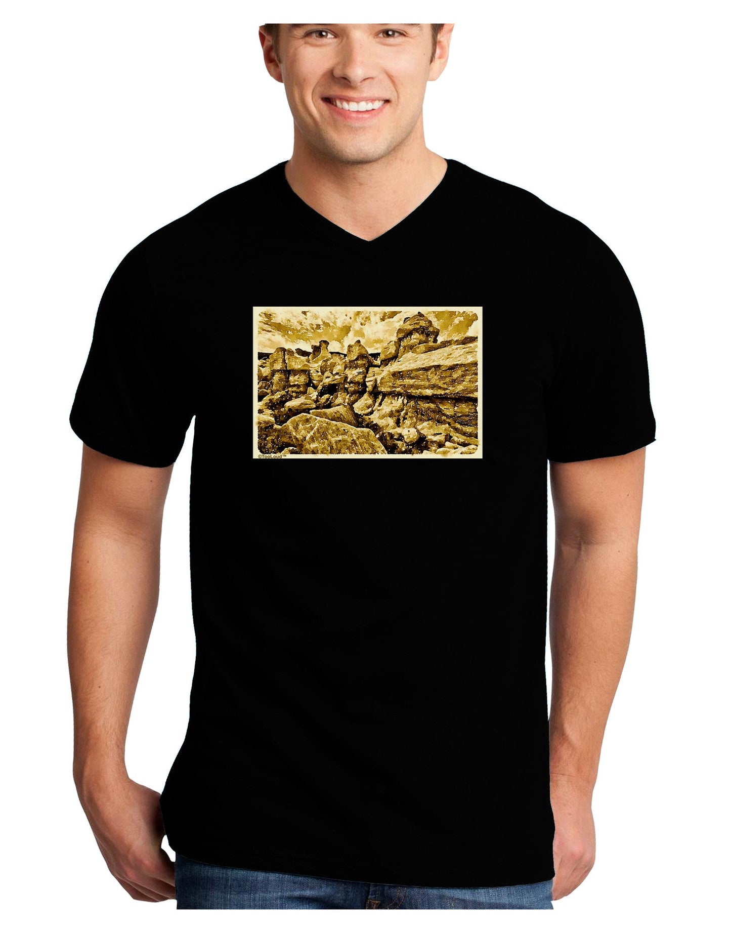 Watercolor Mountains Colorado Adult Dark V-Neck T-Shirt-TooLoud-Black-Small-Davson Sales