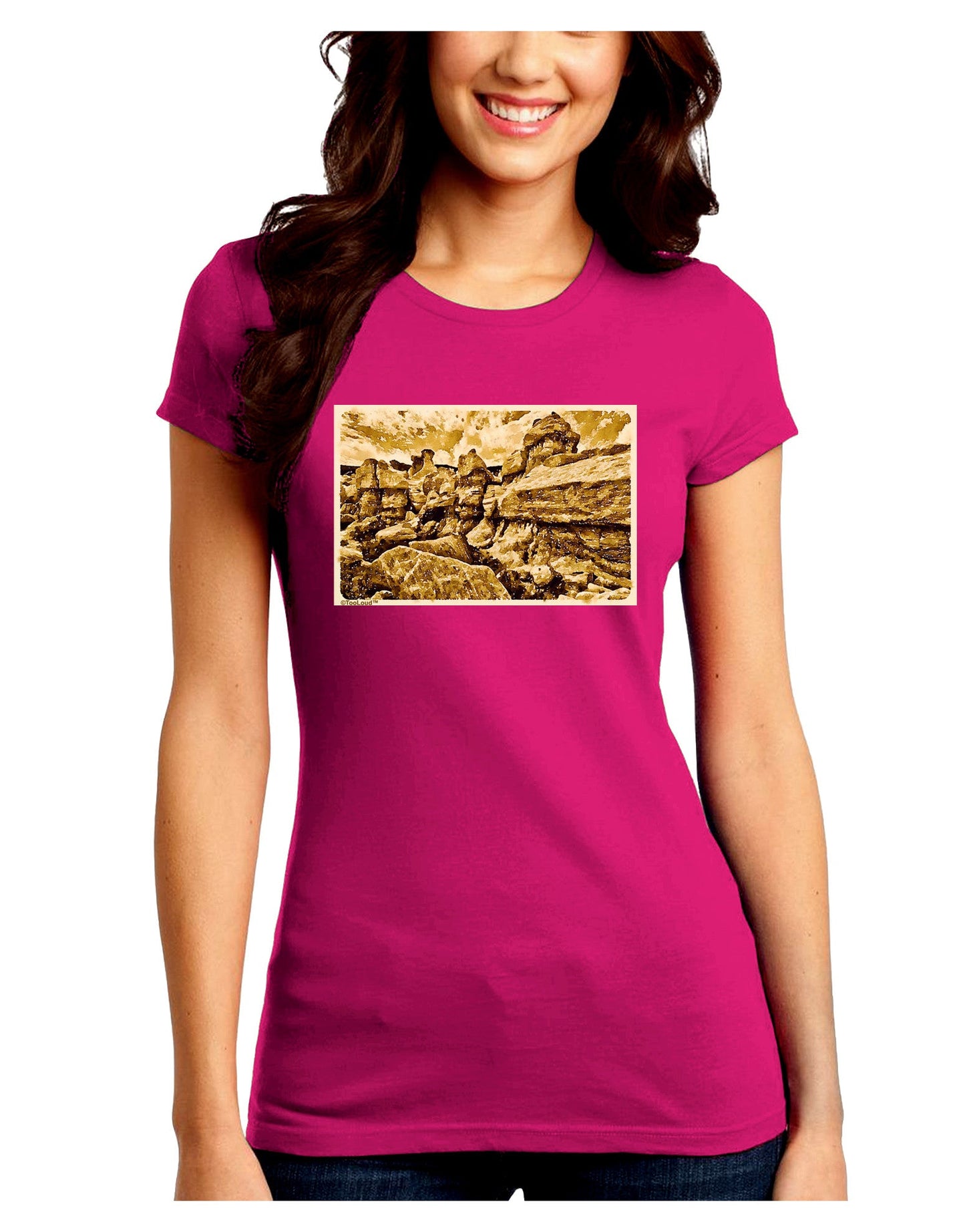 Watercolor Mountains Colorado Juniors Petite Crew Dark T-Shirt-T-Shirts Juniors Tops-TooLoud-Hot-Pink-Juniors Fitted Small-Davson Sales