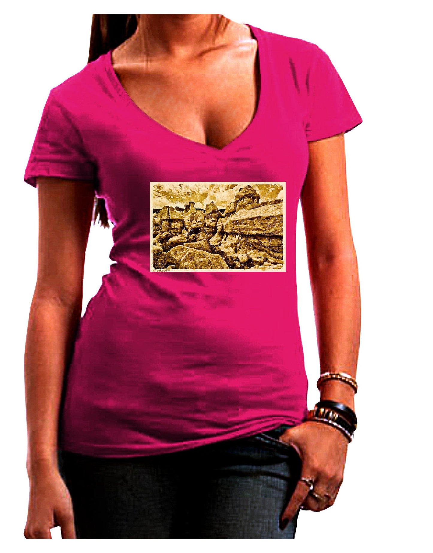 Watercolor Mountains Colorado Womens V-Neck Dark T-Shirt-Womens V-Neck T-Shirts-TooLoud-Hot-Pink-Juniors Fitted Small-Davson Sales