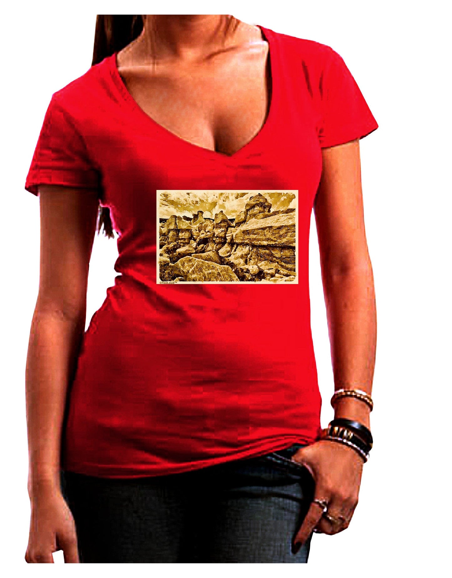 Watercolor Mountains Colorado Womens V-Neck Dark T-Shirt-Womens V-Neck T-Shirts-TooLoud-Red-Juniors Fitted Small-Davson Sales