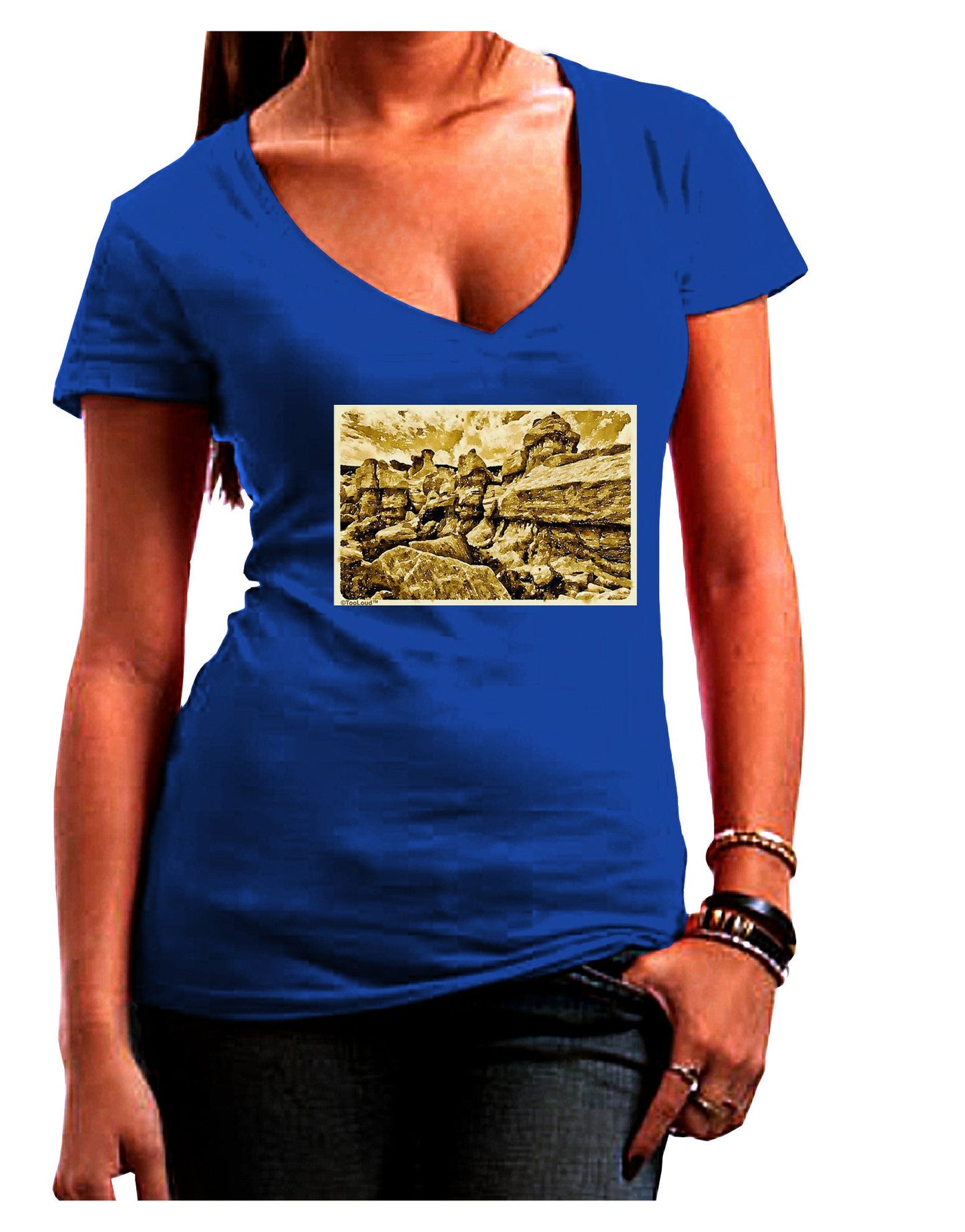 Watercolor Mountains Colorado Womens V-Neck Dark T-Shirt-Womens V-Neck T-Shirts-TooLoud-Royal-Blue-Juniors Fitted Small-Davson Sales