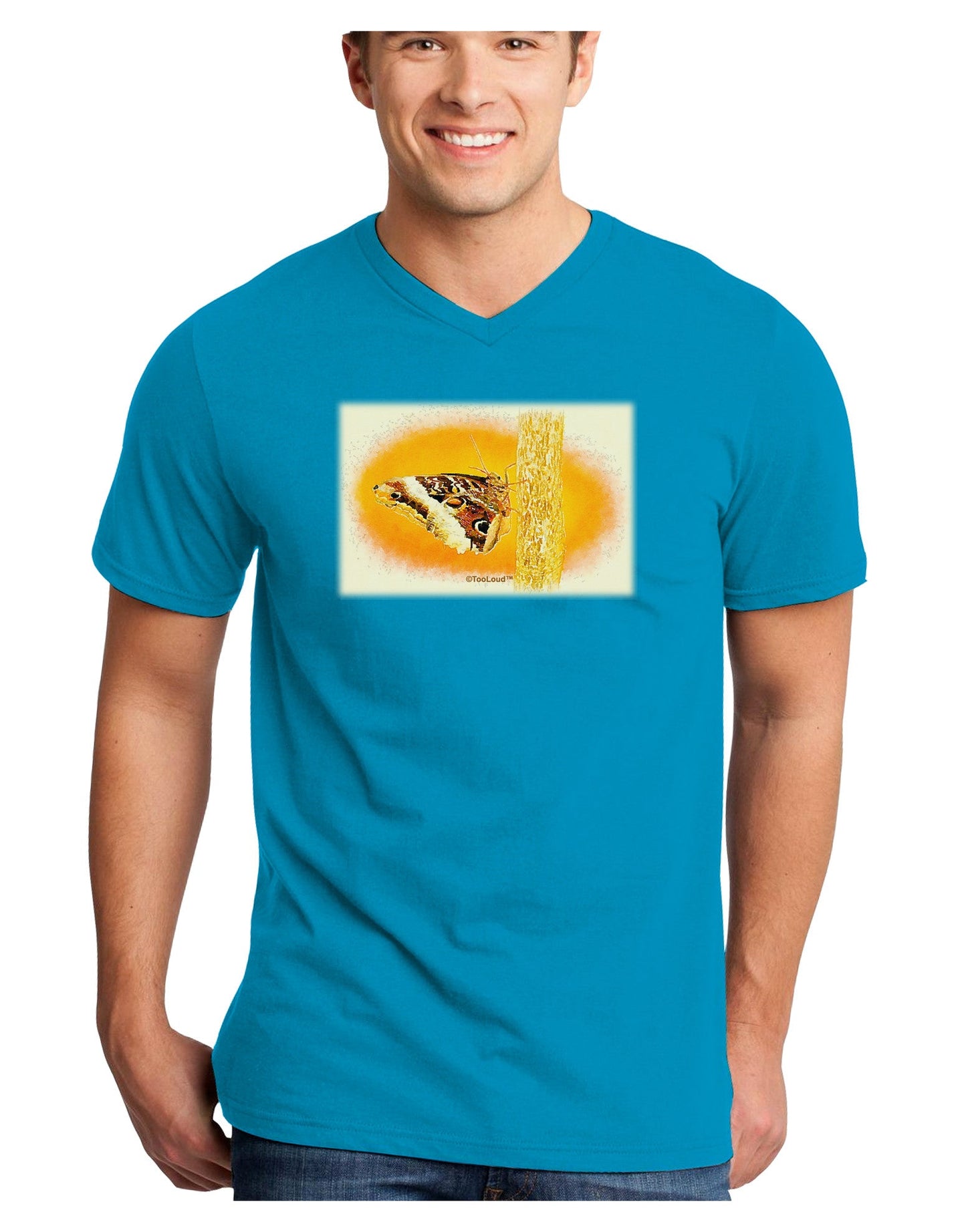 Watercolor Owl Moth Adult Dark V-Neck T-Shirt-TooLoud-Turquoise-Small-Davson Sales