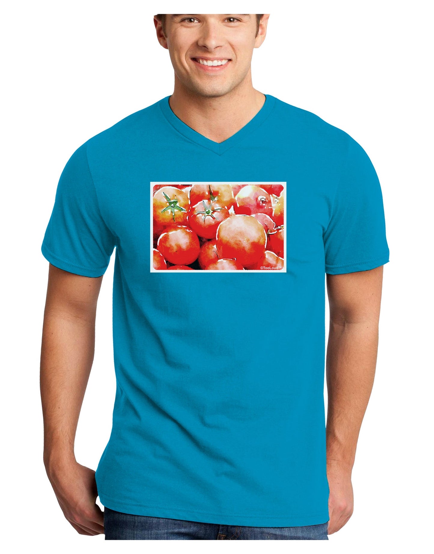 Watercolor Tomatoes Adult Dark V-Neck T-Shirt-TooLoud-Turquoise-Small-Davson Sales