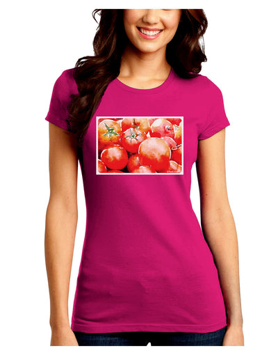 Watercolor Tomatoes Juniors Crew Dark T-Shirt-T-Shirts Juniors Tops-TooLoud-Hot-Pink-Juniors Fitted Small-Davson Sales