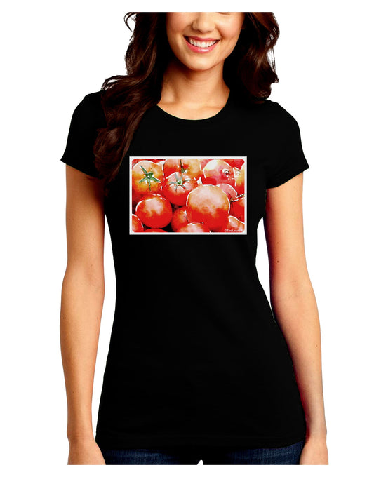 Watercolor Tomatoes Juniors Crew Dark T-Shirt-T-Shirts Juniors Tops-TooLoud-Black-Juniors Fitted Small-Davson Sales