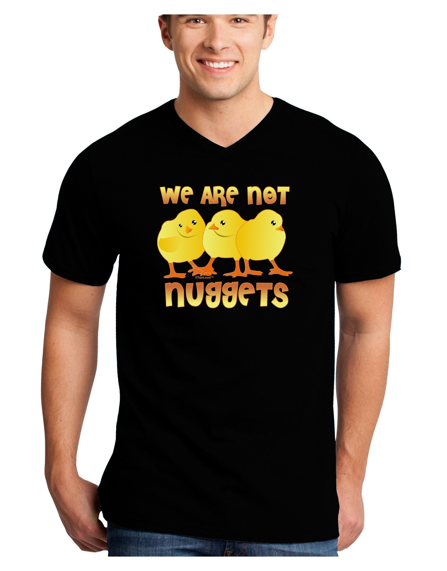 We Are Not Nuggets Adult Dark V-Neck T-Shirt-Mens V-Neck T-Shirt-TooLoud-Black-Small-Davson Sales