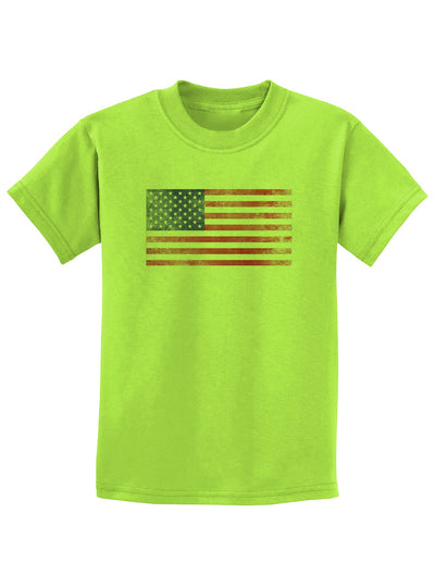 Weathered American Flag Childrens T-Shirt-Childrens T-Shirt-TooLoud-Lime-Green-X-Small-Davson Sales