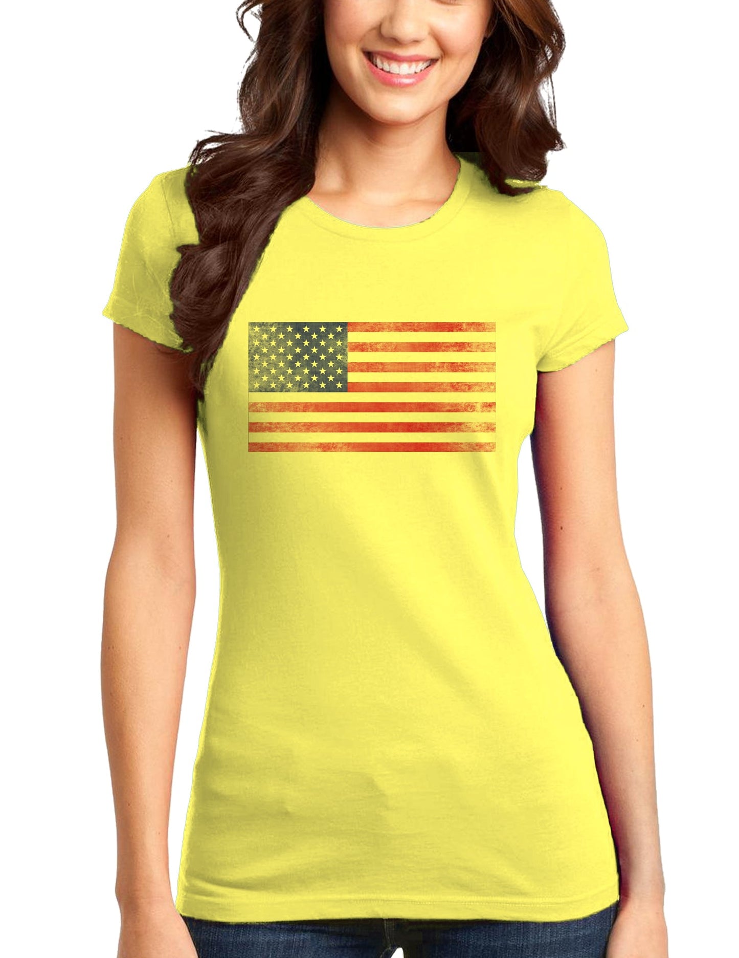 Weathered American Flag Juniors T-Shirt-Womens Juniors T-Shirt-TooLoud-Yellow-Small-Davson Sales