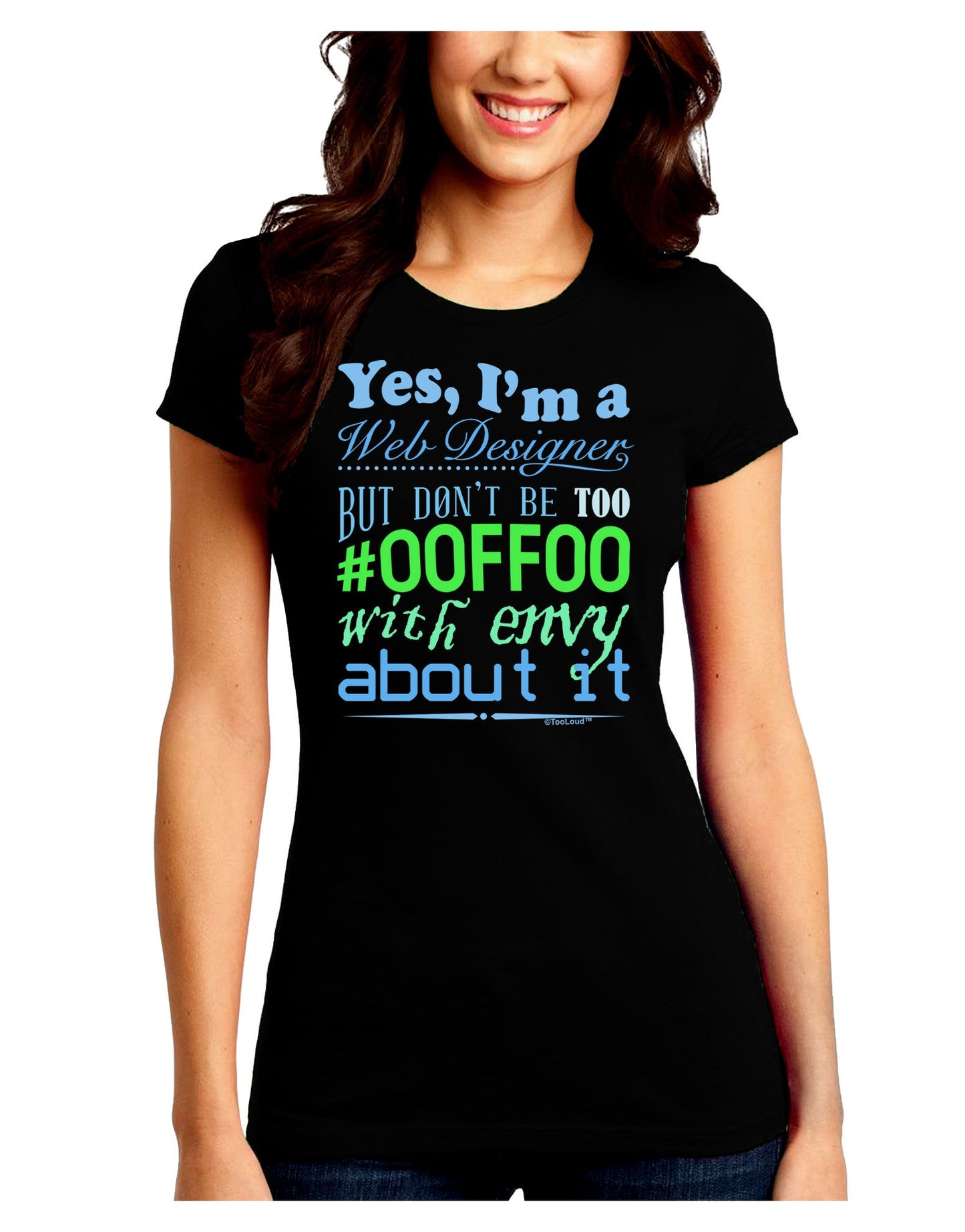 Web Designer -00FF00 With Envy Juniors Petite Crew Dark T-Shirt-T-Shirts Juniors Tops-TooLoud-Black-Juniors Fitted Small-Davson Sales