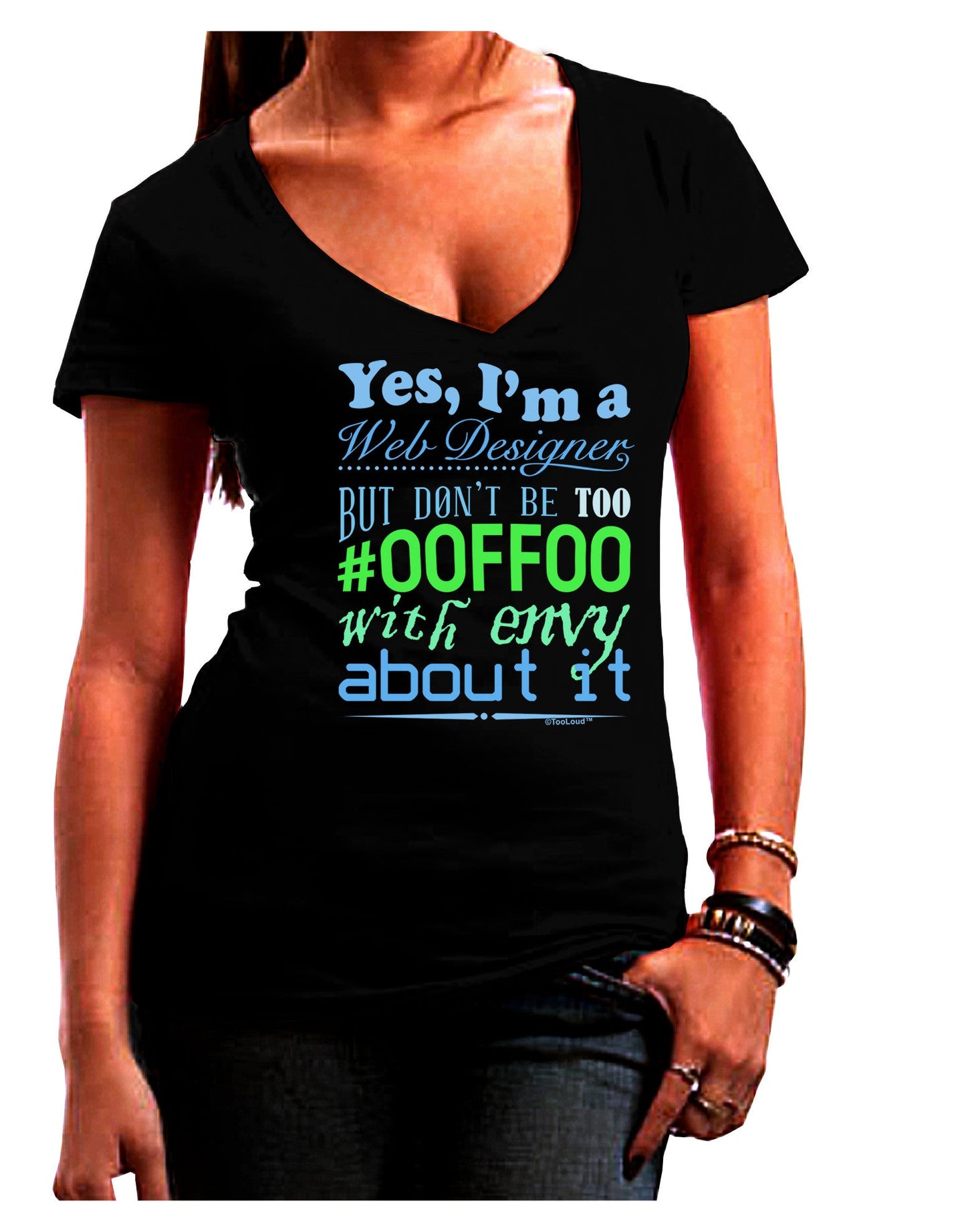 Web Designer -00FF00 With Envy Womens V-Neck Dark T-Shirt-Womens V-Neck T-Shirts-TooLoud-Black-Juniors Fitted Small-Davson Sales