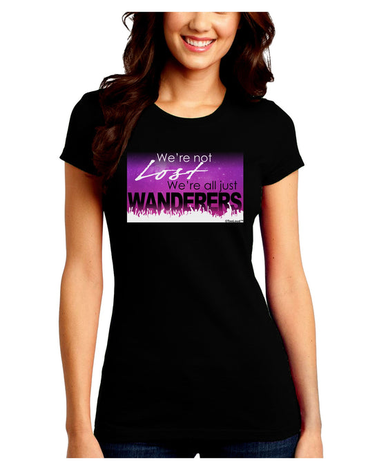 We're All Just Wanderers Juniors Petite Crew Dark T-Shirt-T-Shirts Juniors Tops-TooLoud-Black-Juniors Fitted Small-Davson Sales