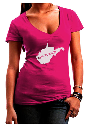 West Virginia - United States Shape Juniors V-Neck Dark T-Shirt-Womens V-Neck T-Shirts-TooLoud-Hot-Pink-Juniors Fitted Small-Davson Sales