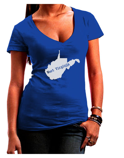 West Virginia - United States Shape Juniors V-Neck Dark T-Shirt-Womens V-Neck T-Shirts-TooLoud-Royal-Blue-Juniors Fitted Small-Davson Sales