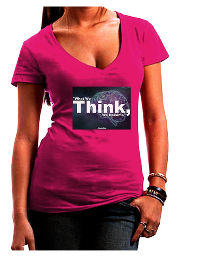 What We Think Buddha Womens V-Neck Dark T-Shirt-Womens V-Neck T-Shirts-TooLoud-Hot-Pink-Juniors Fitted Small-Davson Sales