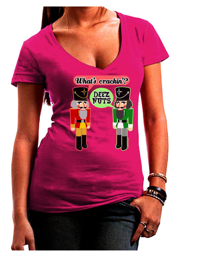 Whats Crackin - Deez Nuts Womens V-Neck Dark T-Shirt-Womens V-Neck T-Shirts-TooLoud-Hot-Pink-Juniors Fitted Small-Davson Sales