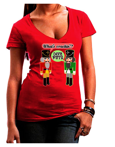 Whats Crackin - Deez Nuts Womens V-Neck Dark T-Shirt-Womens V-Neck T-Shirts-TooLoud-Red-Juniors Fitted Small-Davson Sales