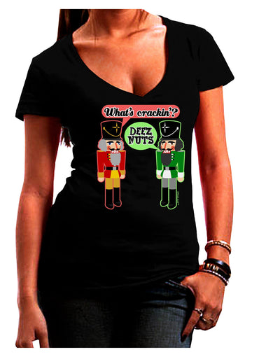 Whats Crackin - Deez Nuts Womens V-Neck Dark T-Shirt-Womens V-Neck T-Shirts-TooLoud-Black-Juniors Fitted Small-Davson Sales