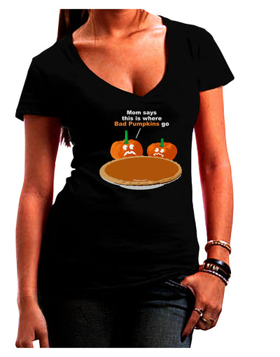 Where Bad Pumpkins Go Juniors V-Neck Dark T-Shirt-Womens V-Neck T-Shirts-TooLoud-Black-Juniors Fitted Small-Davson Sales