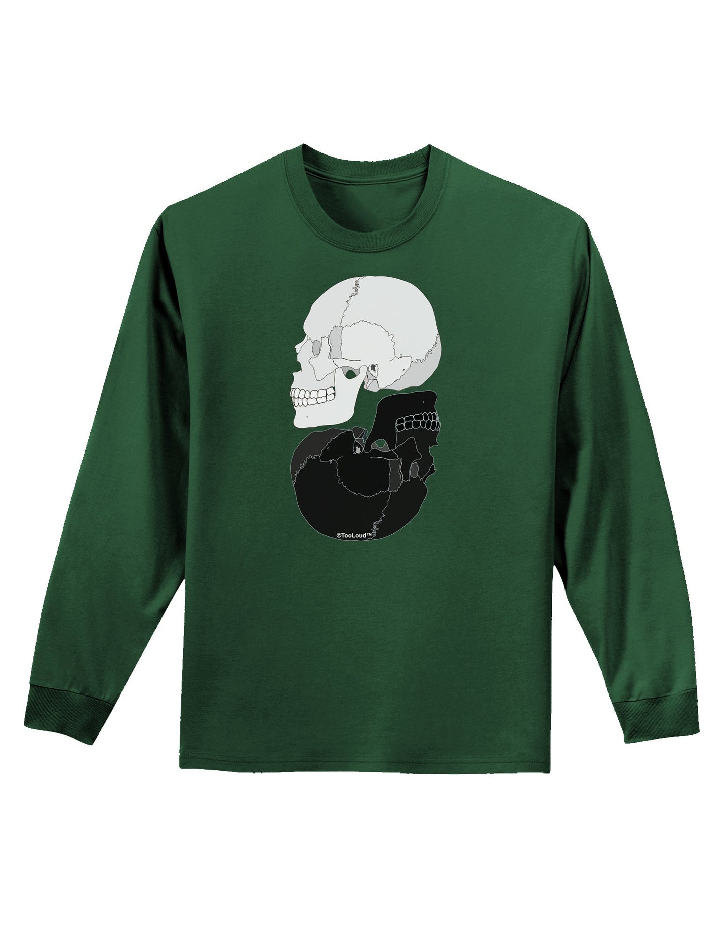 White And Black Inverted Skulls Adult Long Sleeve Dark T-Shirt by TooLoud-TooLoud-Dark-Green-Small-Davson Sales