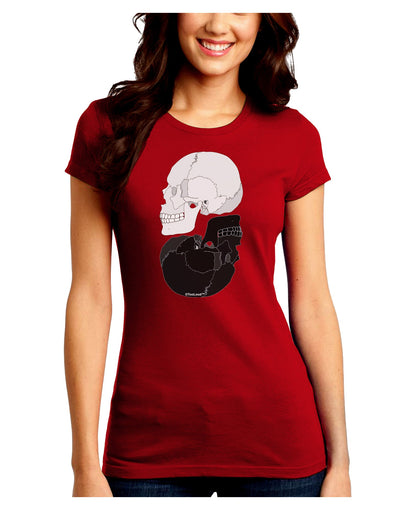 White And Black Inverted Skulls Juniors Crew Dark T-Shirt by TooLoud-T-Shirts Juniors Tops-TooLoud-Red-Juniors Fitted Small-Davson Sales