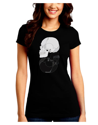 White And Black Inverted Skulls Juniors Crew Dark T-Shirt by TooLoud-T-Shirts Juniors Tops-TooLoud-Black-Juniors Fitted Small-Davson Sales