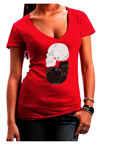 White And Black Inverted Skulls Juniors V-Neck Dark T-Shirt by TooLoud-Womens V-Neck T-Shirts-TooLoud-Red-Juniors Fitted Small-Davson Sales