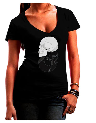 White And Black Inverted Skulls Juniors V-Neck Dark T-Shirt by TooLoud-Womens V-Neck T-Shirts-TooLoud-Black-Juniors Fitted Small-Davson Sales