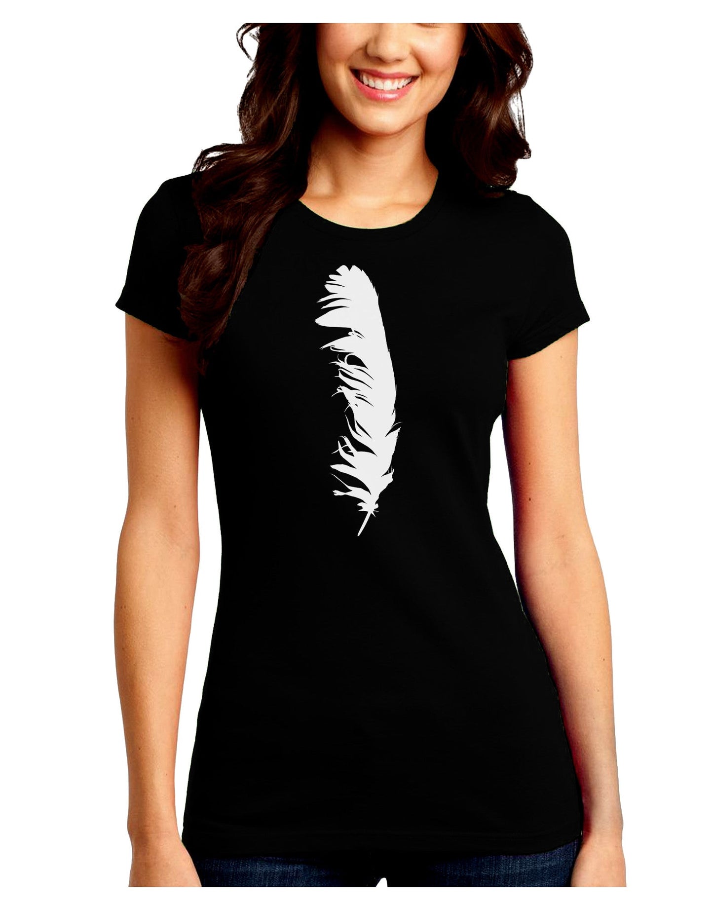 White Feather Juniors Petite Crew Dark T-Shirt-T-Shirts Juniors Tops-TooLoud-Black-Juniors Fitted Small-Davson Sales